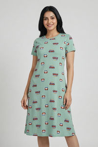 Zivame Farm Lore Knit Cotton Mid Length Nightdress - Cameo Green — thumbnail 1